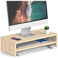 FITUEYES 2-Tier Wood Monitor Riser – 54cm Desktop Stand & Organizer, Oak