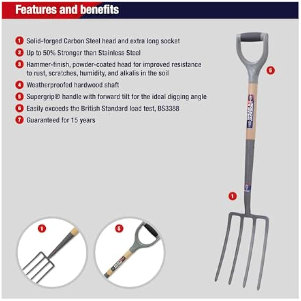 Spear & Jackson Neverbend Carbon Steel Digging Fork | Ash Wood Handle