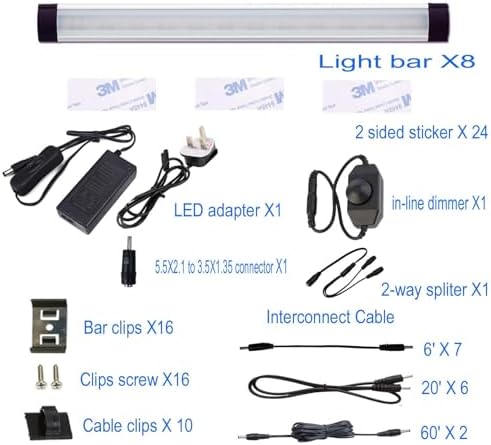 AIBOO Under Cabinet LED Light Bar Kit | Dimmable Warm White - 8 Panels