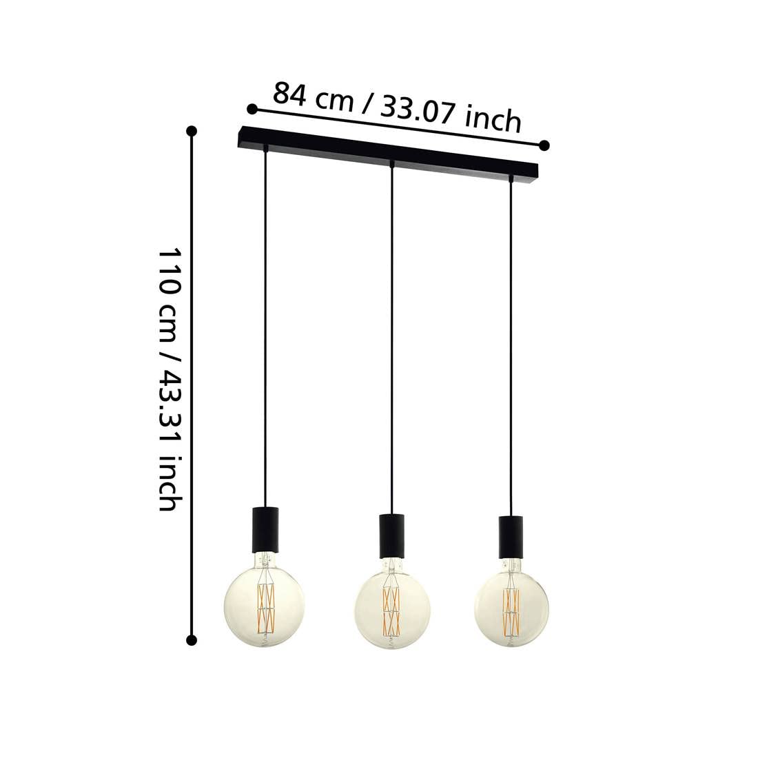 EGLO Pozueta 3-Light Pendant Lighting | Black Steel Industrial Ceiling Lamp