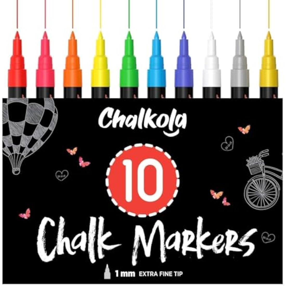 Jolof Store Liquid Chalk Markers - 10 Pack Extra Fine 1mm Tip Pens