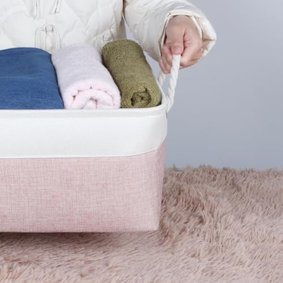 Fabric Storage Baskets for Shelves | 3-Pack Pink Linen Bins