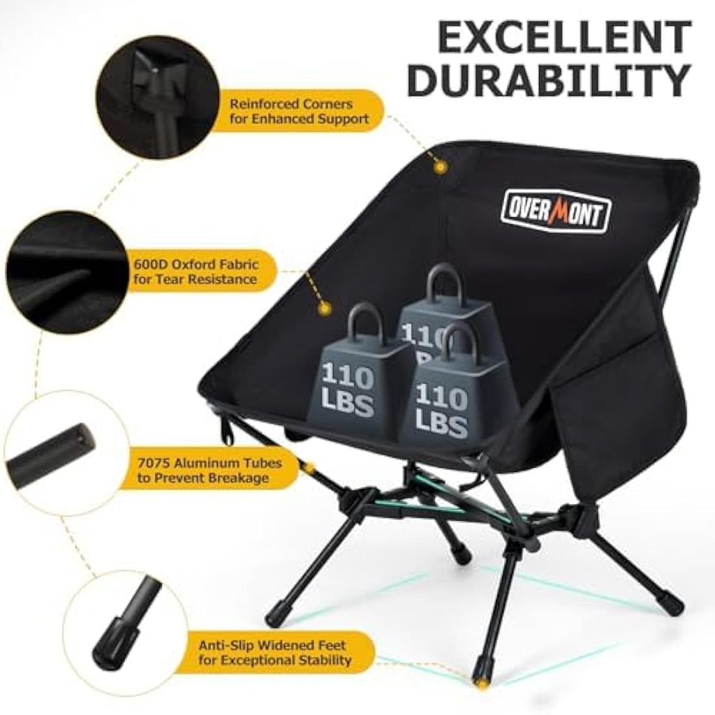 Overmont Ultralight Folding Camping Chair | Portable 150kg Capacity