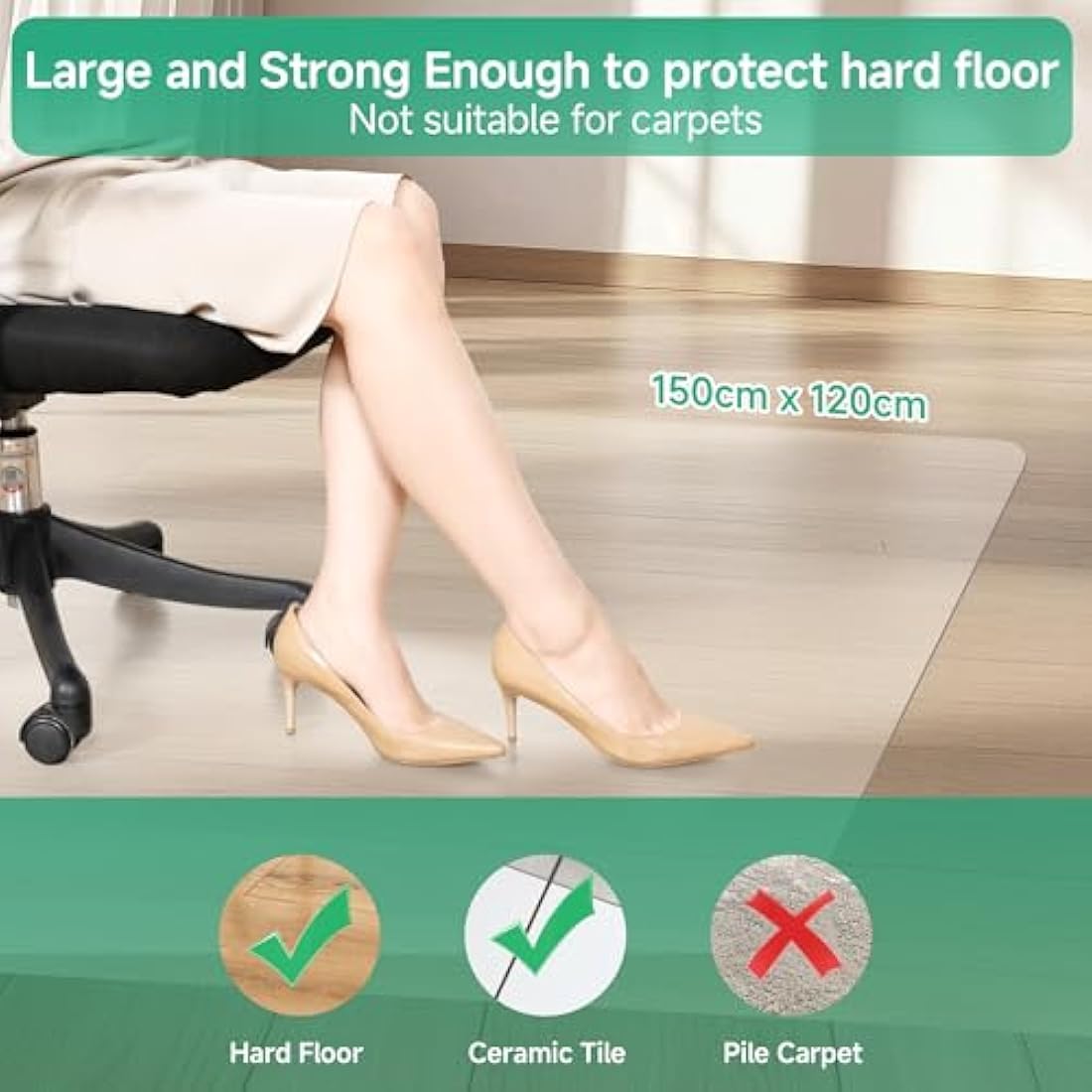 Clear Office Chair Mat for Hard Floors | 120x150cm PVC Protector