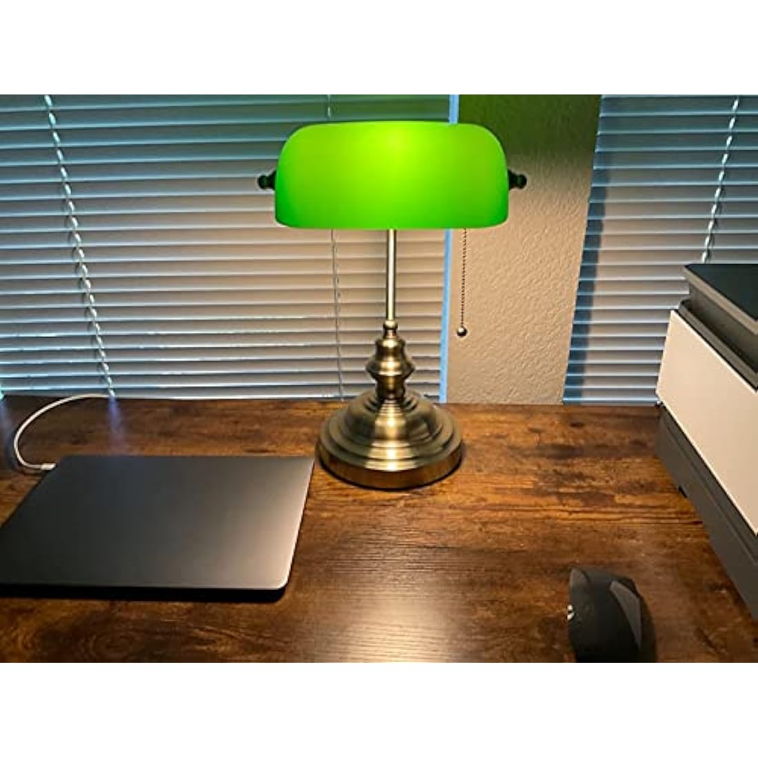 Jolof Store Green Glass Bankers Desk Lamp | Satin Brass Finish