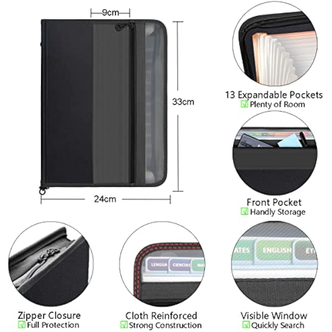 Tranbo A4 Expanding File Folder – 13 Pockets Zipper Document Organizer
