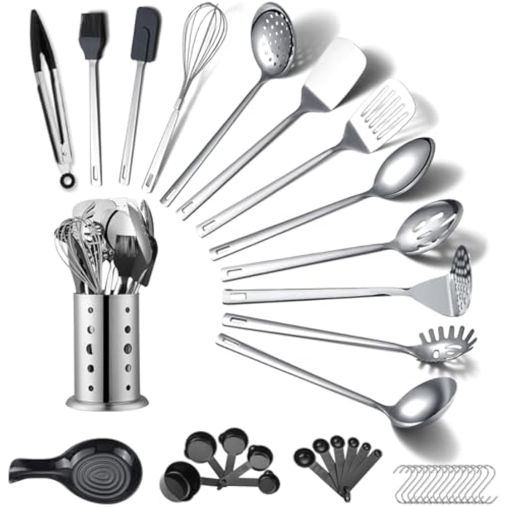 ReaNea 40-Piece Stainless Steel Kitchen Utensils Set with Holder
