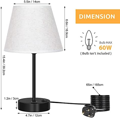 LIANTRAL Bedside Lamps Set of 2 | USB Charging Ports & Linen Shades