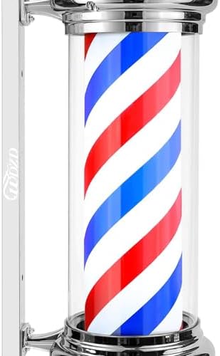 WDZD 29'' Silver Barber Pole Light | LED Rotating Wall Mount Salon Sign
