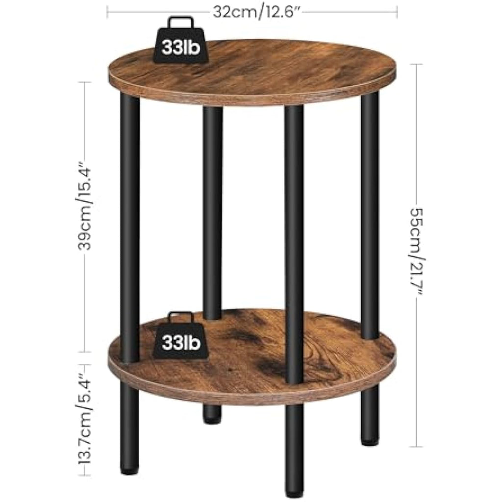 CHOEZON 2-Tier Round Side Table | Industrial Rustic Brown End Table