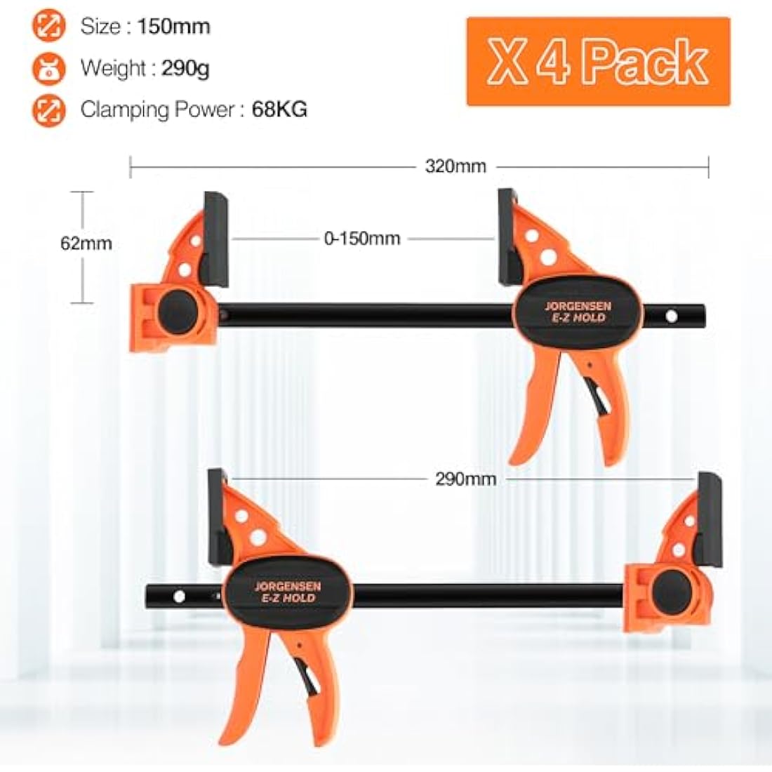 Jorgensen 150mm Woodworking Clamps | 4-Pack Quick Release Ratchet Bar
