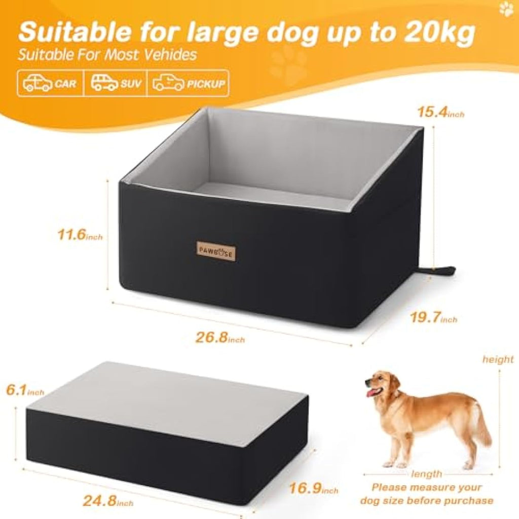 Firepaw Large Dog Car Seat – Washable Booster Seat for Dogs up to 55lbs