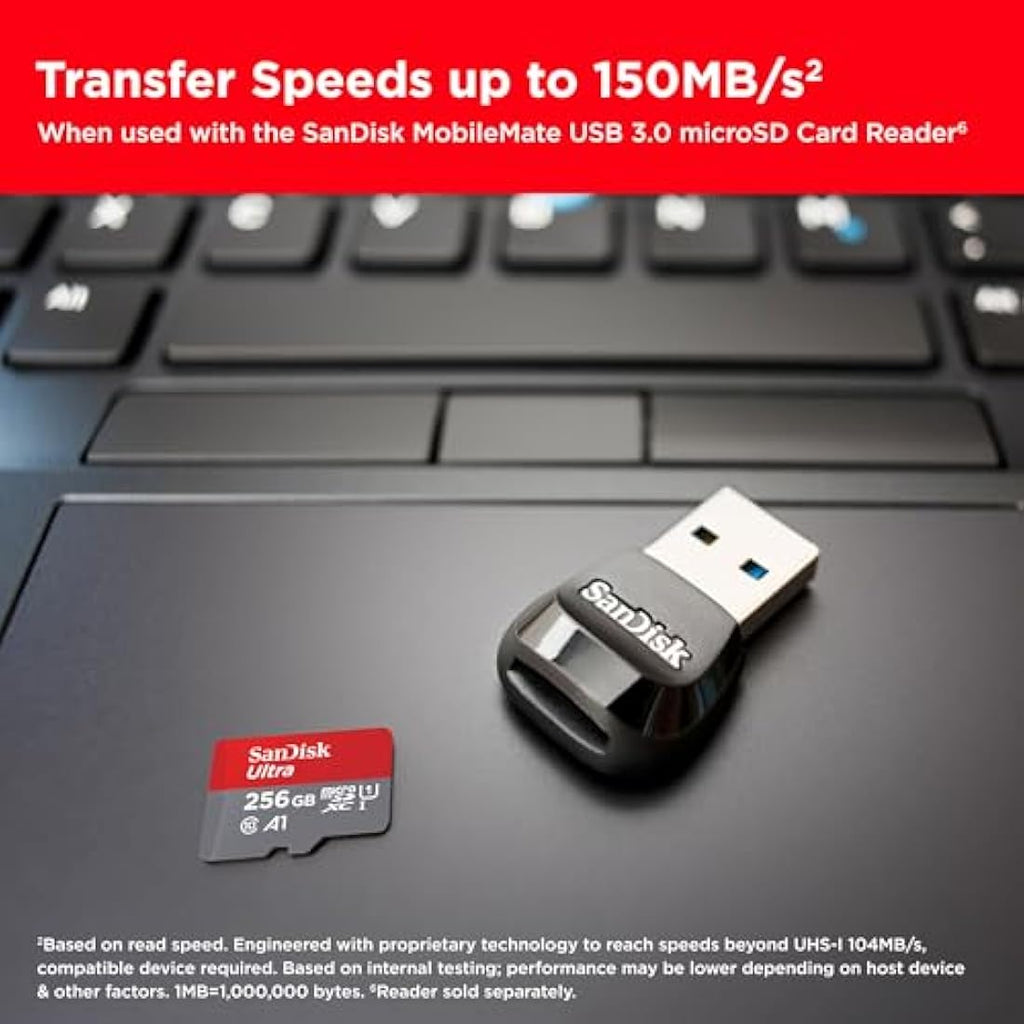 SanDisk 256GB Ultra microSDXC Card with SD Adapter – 150MB/s A1 UHS-I
