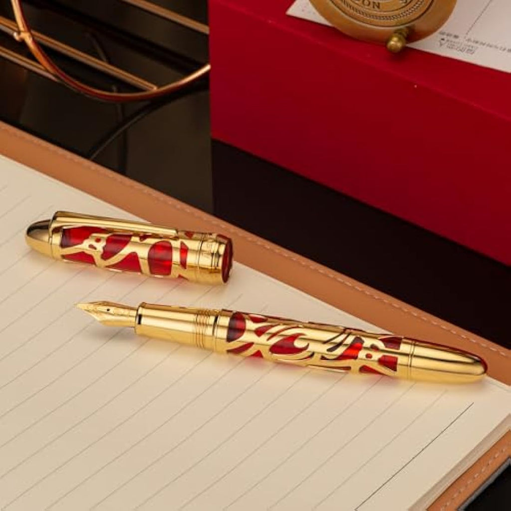 Asvine P80 Piston Fountain Pen – Red Skeleton Acrylic Extra Fine Nib