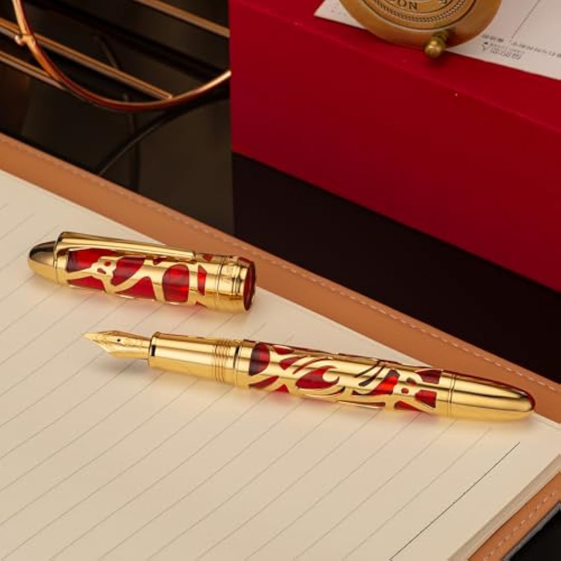 Asvine P80 Piston Fountain Pen – Red Skeleton Acrylic Extra Fine Nib