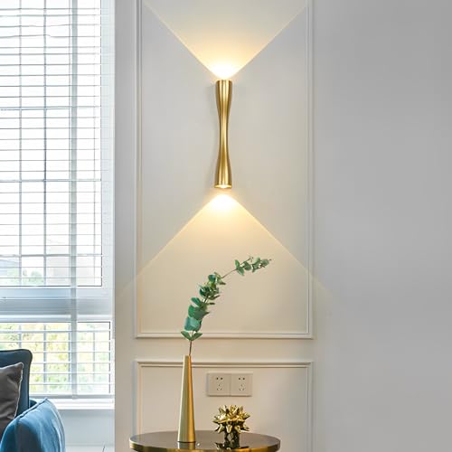 KRUIHAN Modern Gold LED Up and Down Wall Sconce | 35cm Metal Wall Lamp