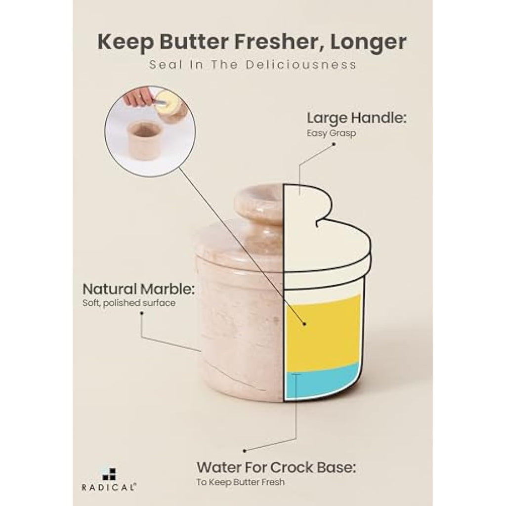 Radicaln Handmade Marble Butter Keeper – French Butter Crock for Counter