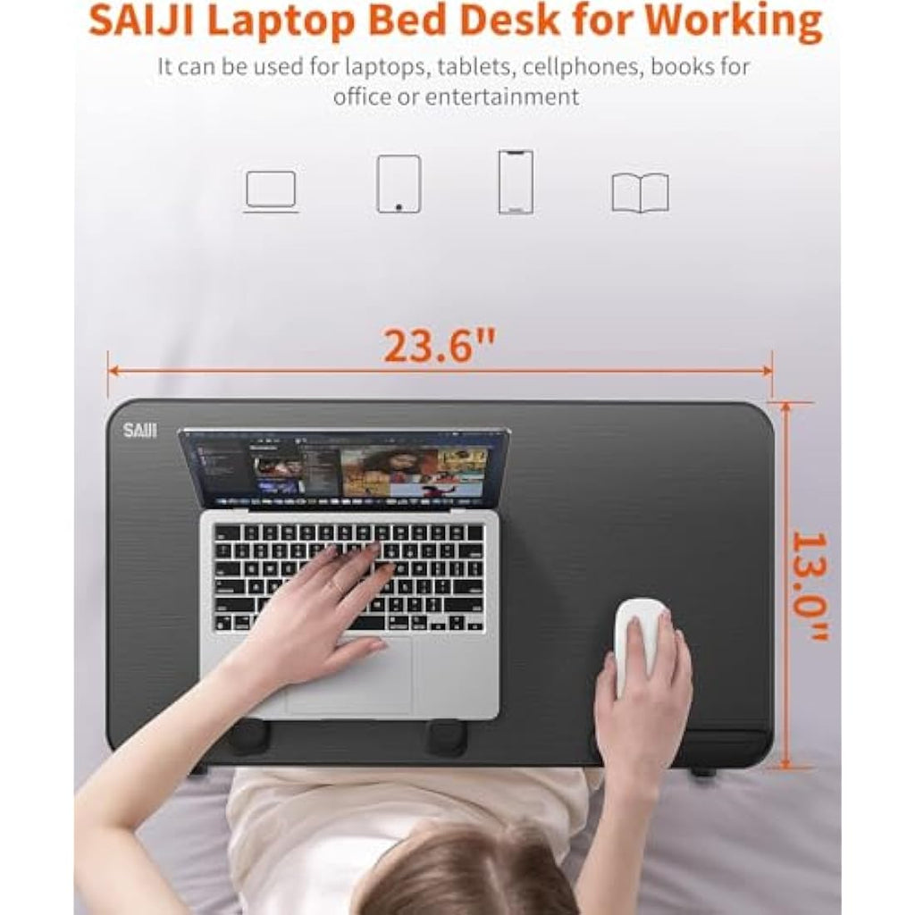 SAIJI Adjustable Laptop Desk – Portable Bed Tray with 5 Heights, Black