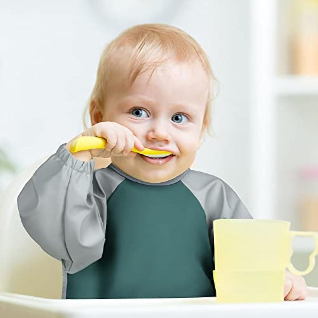 Vicloon Baby Weaning Bib – Waterproof Long Sleeve PU Feeding Apron, Green