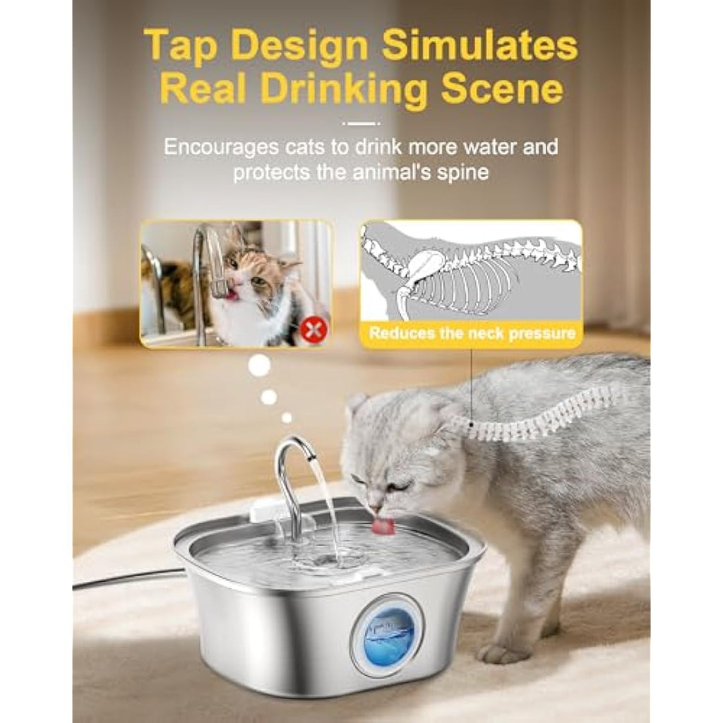 Jolof Store 3.2L Stainless Steel Cat Water Fountain – Ultra-Quiet Pet Bowl