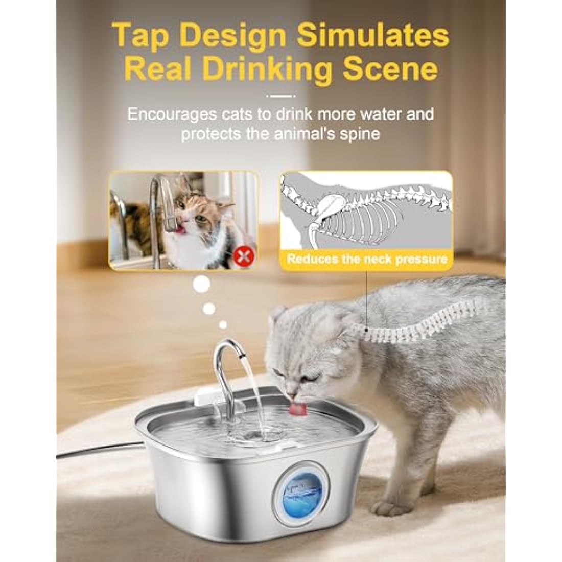 Jolof Store 3.2L Stainless Steel Cat Water Fountain – Ultra-Quiet Pet Bowl