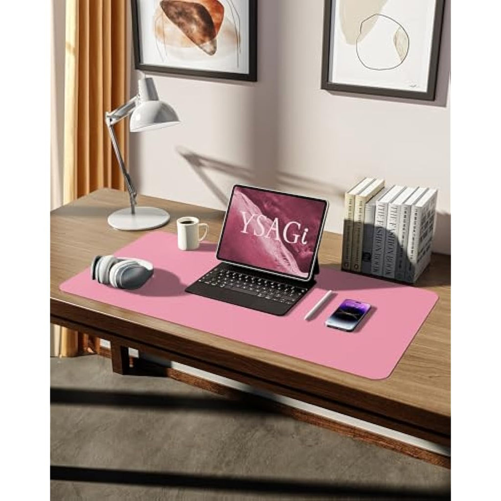 YSAGi Leather Desk Mat – Large Waterproof PU Mouse Pad, Pink (80x40cm)