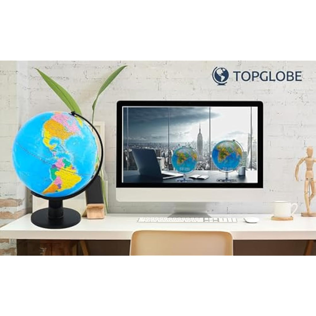 TopGlobe 30cm World Globe | Educational Political Map for Desktop