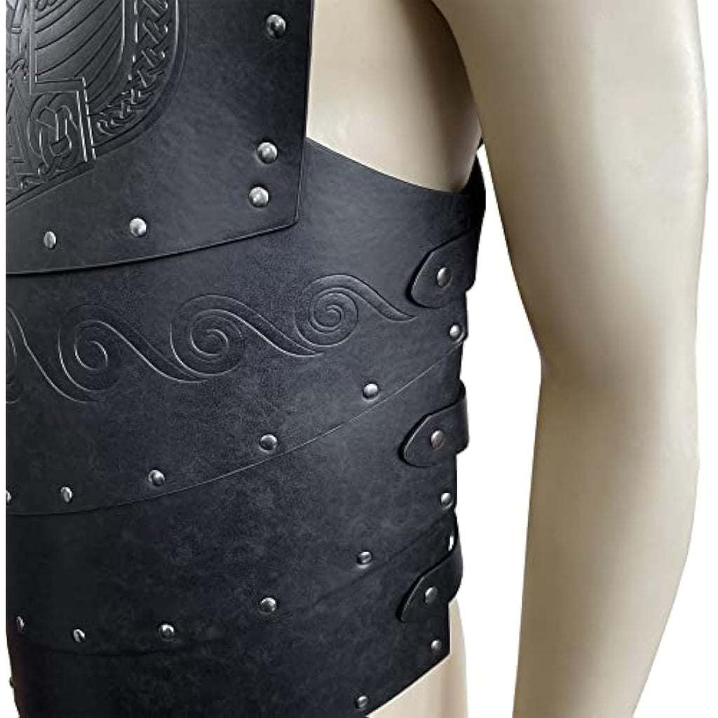 HiiFeuer Viking Chest Armor | Faux Leather Medieval LARP Cosplay - Black