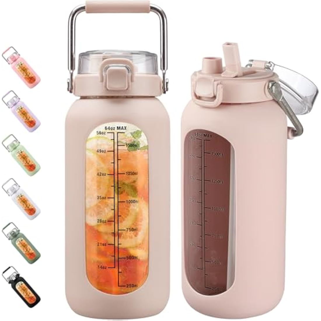 BLUEGO 2L Borosilicate Glass Water Bottle with Time Marker & Straw – Amber