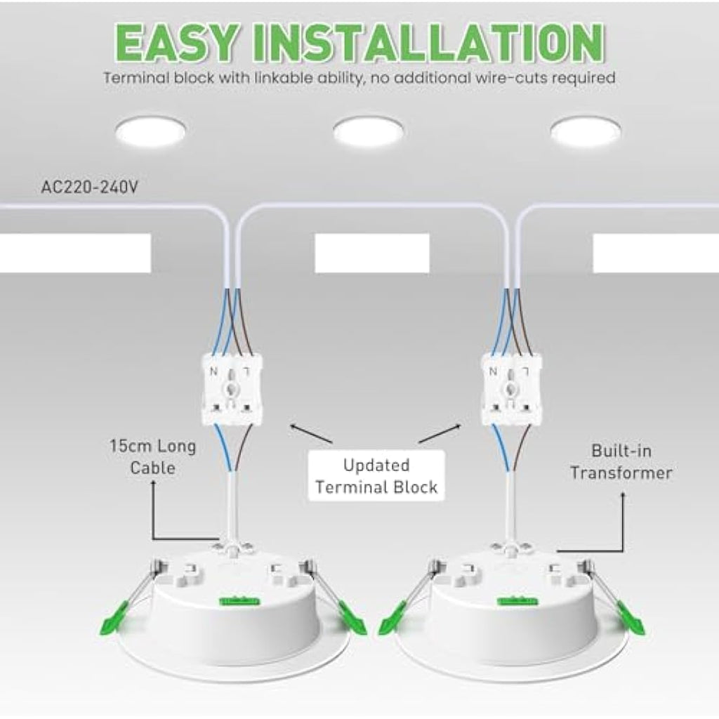 ALUSSO LED Downlights 8W Dimmable 3CCT IP44 Recessed Ceiling Lights, 6 Pack