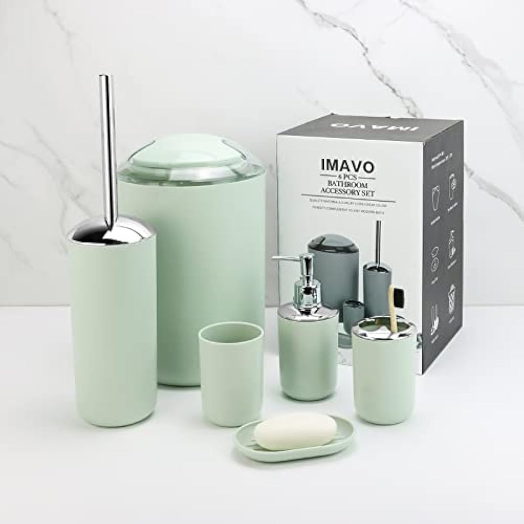 IMAVO 6-Piece Green Bathroom Accessory Set with Trash Can | Jolof Store