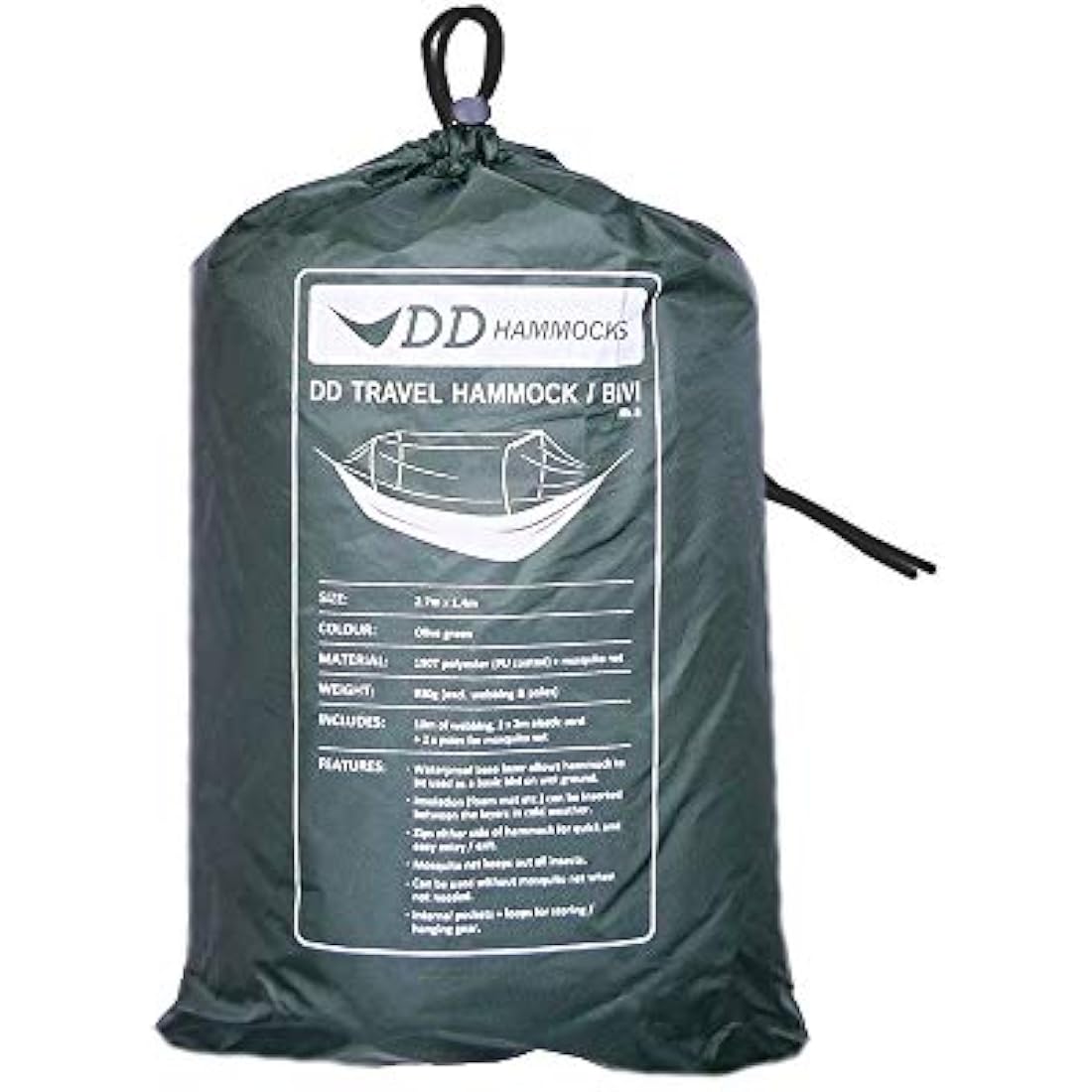 DD Hammocks Travel Hammock & Bivi | Waterproof Bug Proof Shelter - Olive