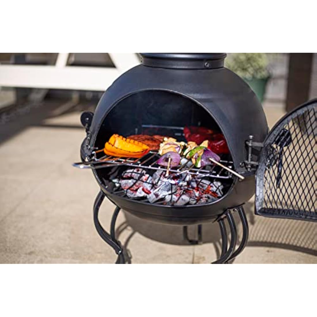Murcia Large Steel Chiminea | Black Patio Heater with BBQ Grill