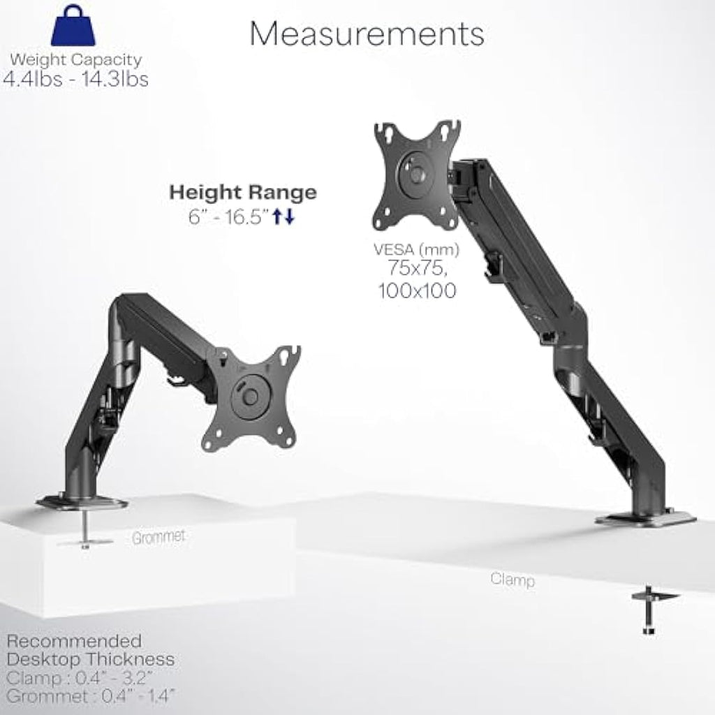 VIVO Single Monitor Desk Mount – Pneumatic Spring Arm for 17-27 inch Screens