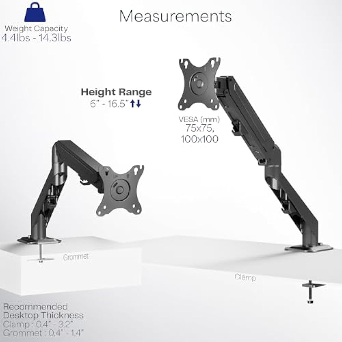 VIVO Single Monitor Desk Mount – Pneumatic Spring Arm for 17-27 inch Screens