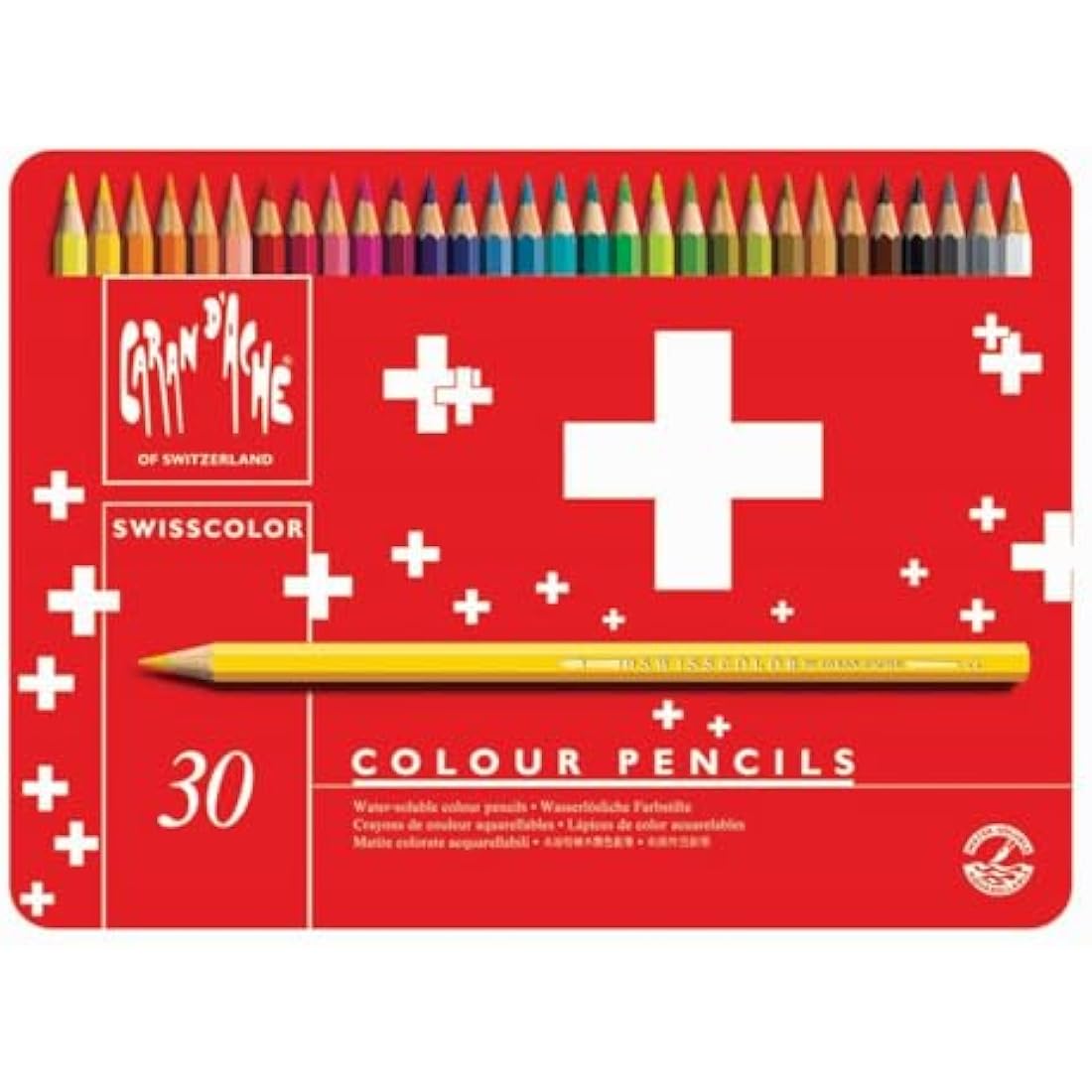 Caran D'ache Swisscolor Water-Soluble Color Pencils - Metal Box (30 Pack)