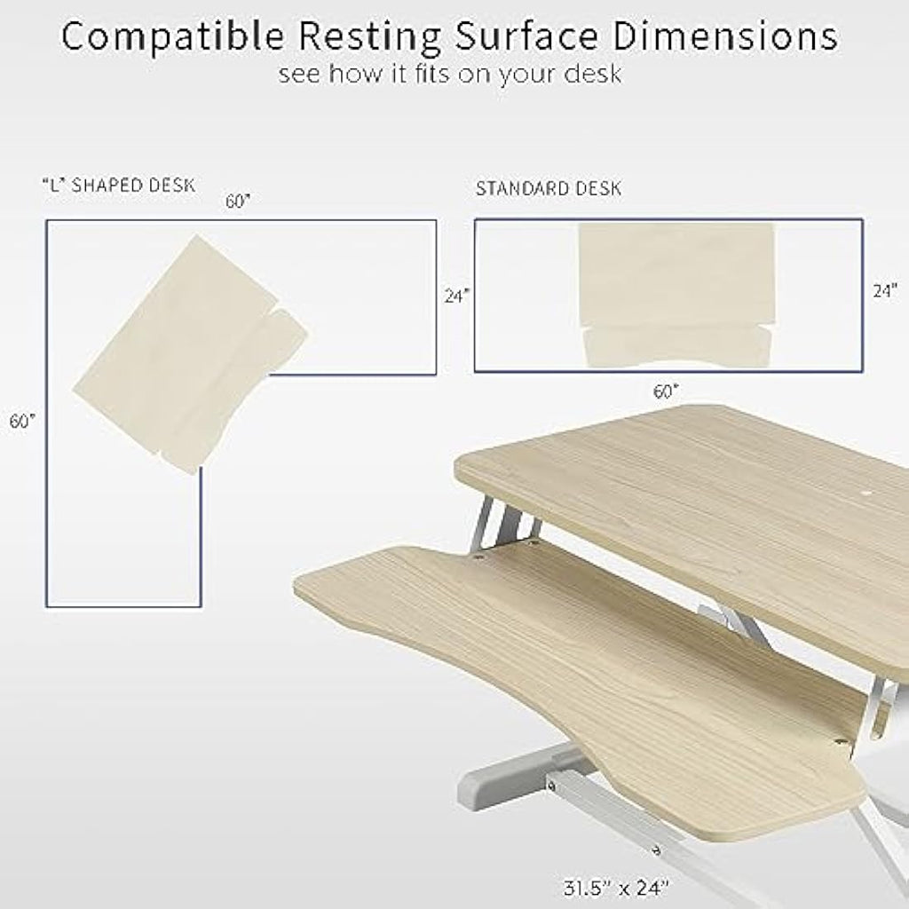 VIVO 81cm Height Adjustable Desk Converter | Light Wood & White