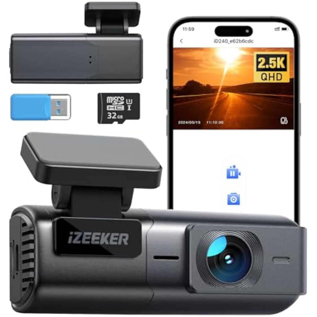 iZEEKER 1440P WiFi Dash Cam – 2.5K QHD Car Camera with 32GB Card