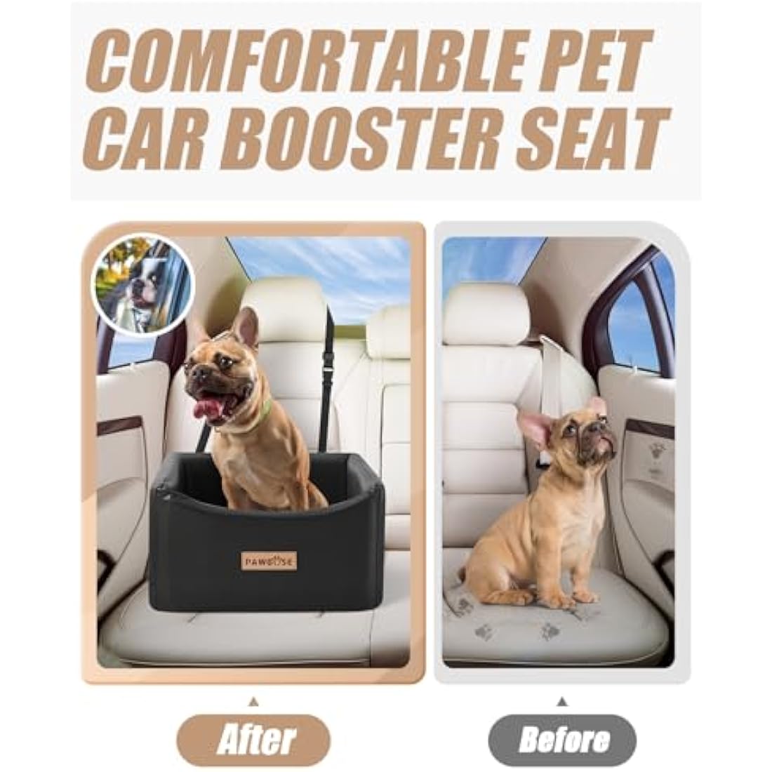 PAWBOSE Dog Car Seat | Waterproof Leather Booster Bed for Dogs up to 35lbs