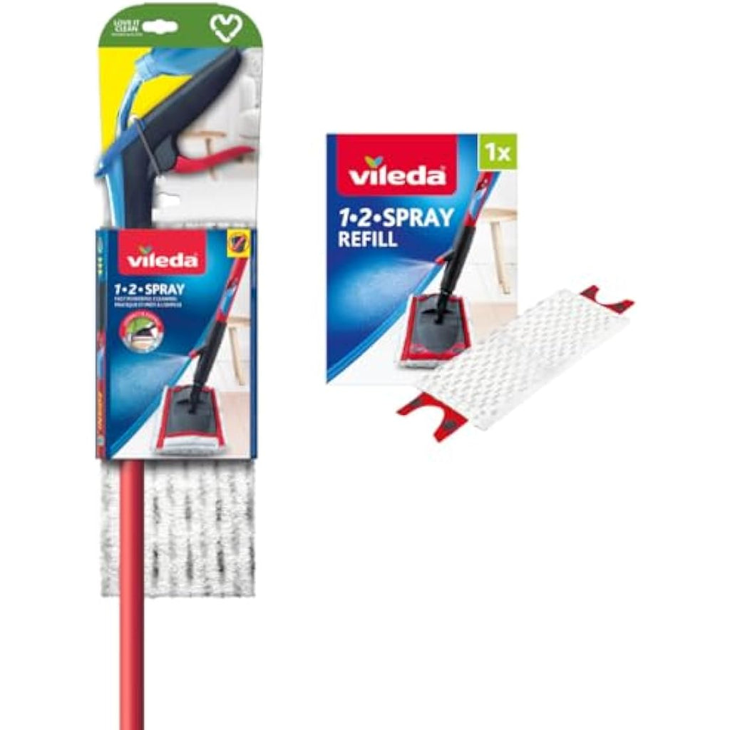 Vileda 1-2 Spray Mop | Microfibre Flat Floor Mop with Extra Refill Head