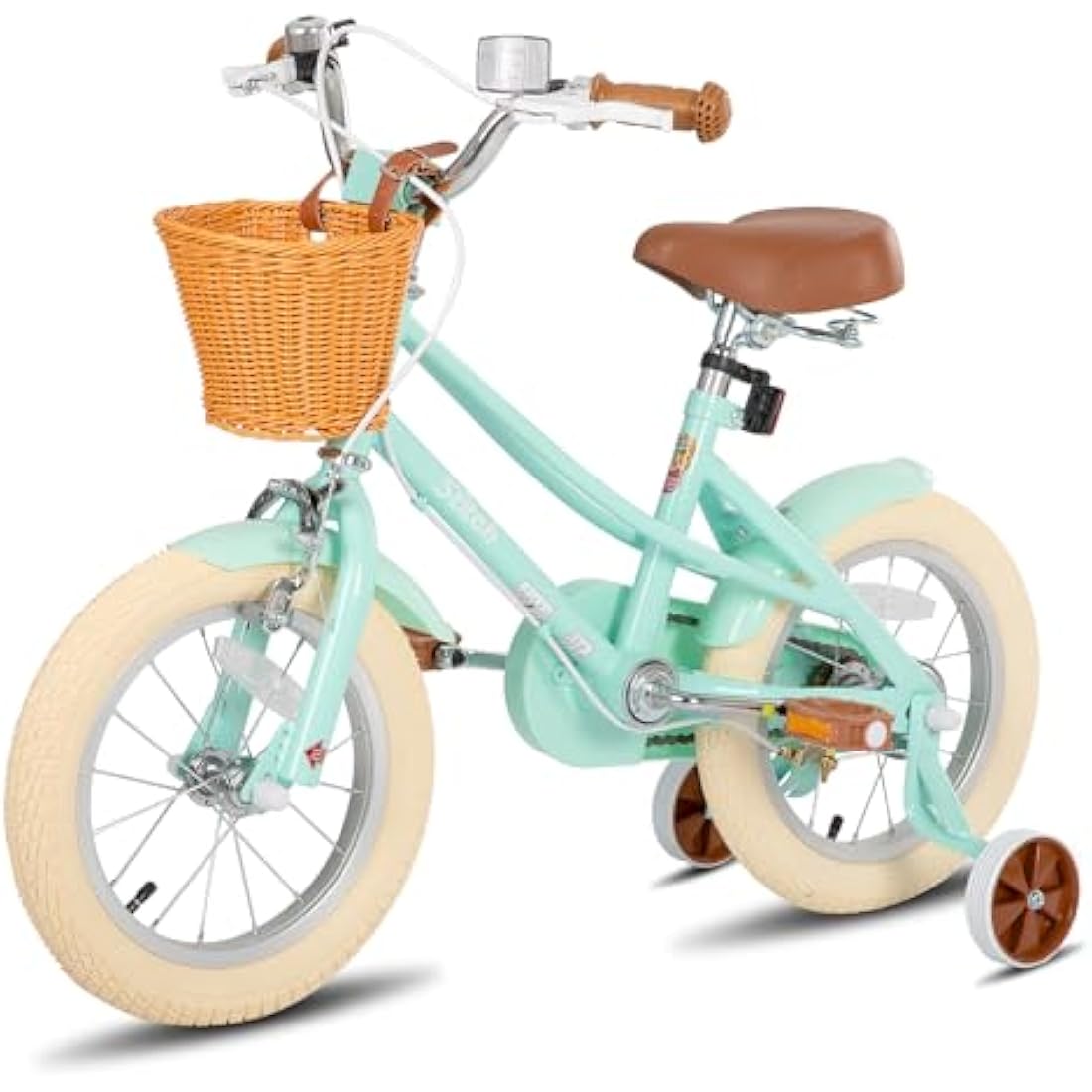 STITCH Girls Bike with Training Wheels and Basket - 14 Inch Kids Bicycle