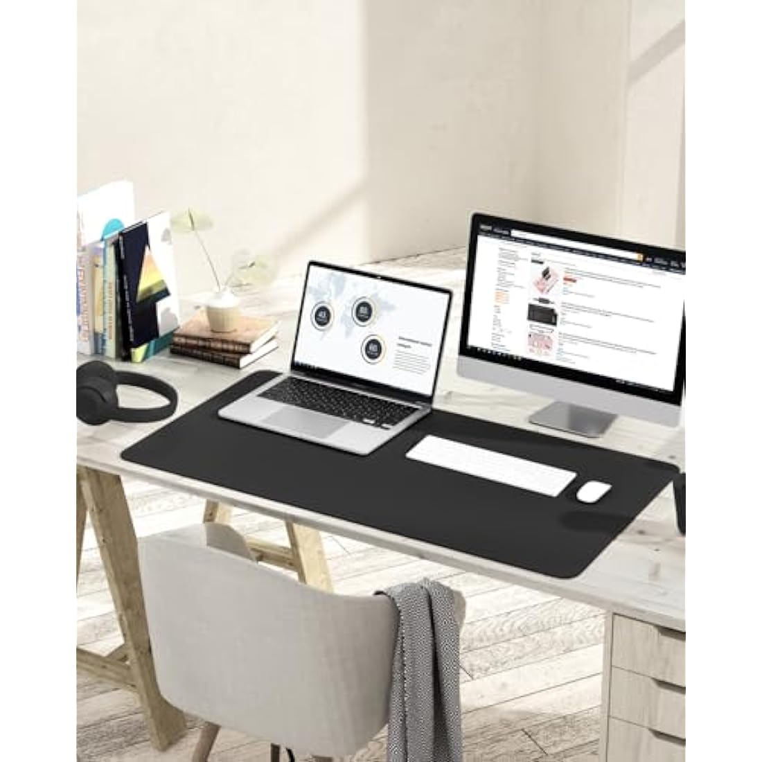 YSAGi PVC Leather Desk Pad – Waterproof Non-Slip Writing Mat, Black