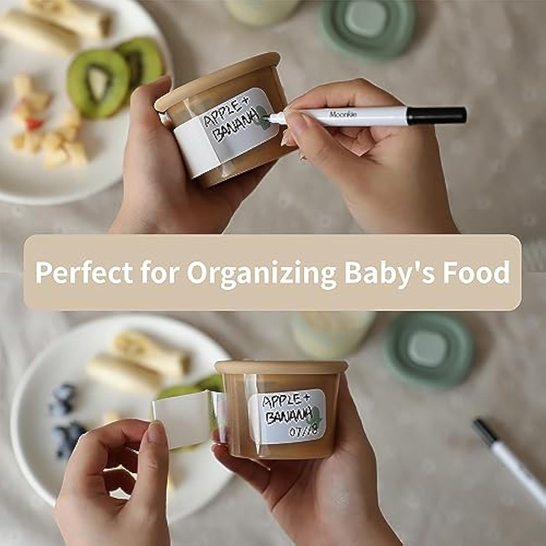 Moonkie Silicone Baby Food Storage Containers | 6 Pack Leakproof Pots