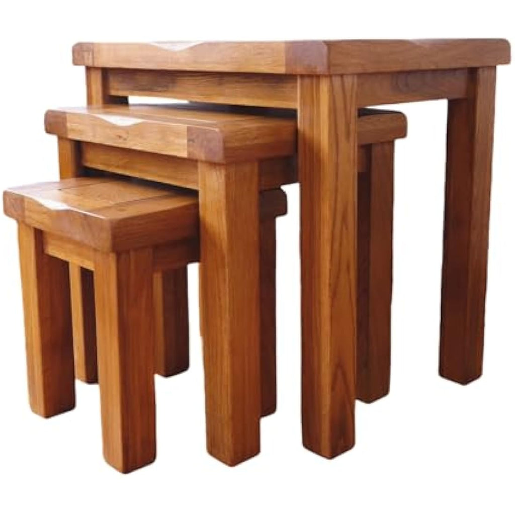 Solid Oak Nesting Tables | Set of 3 Rustic Wood Side Tables