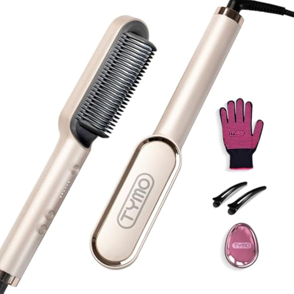 TYMO Hair Straightener Brush | Ionic 2-in-1 Fast Heating Comb - Gold