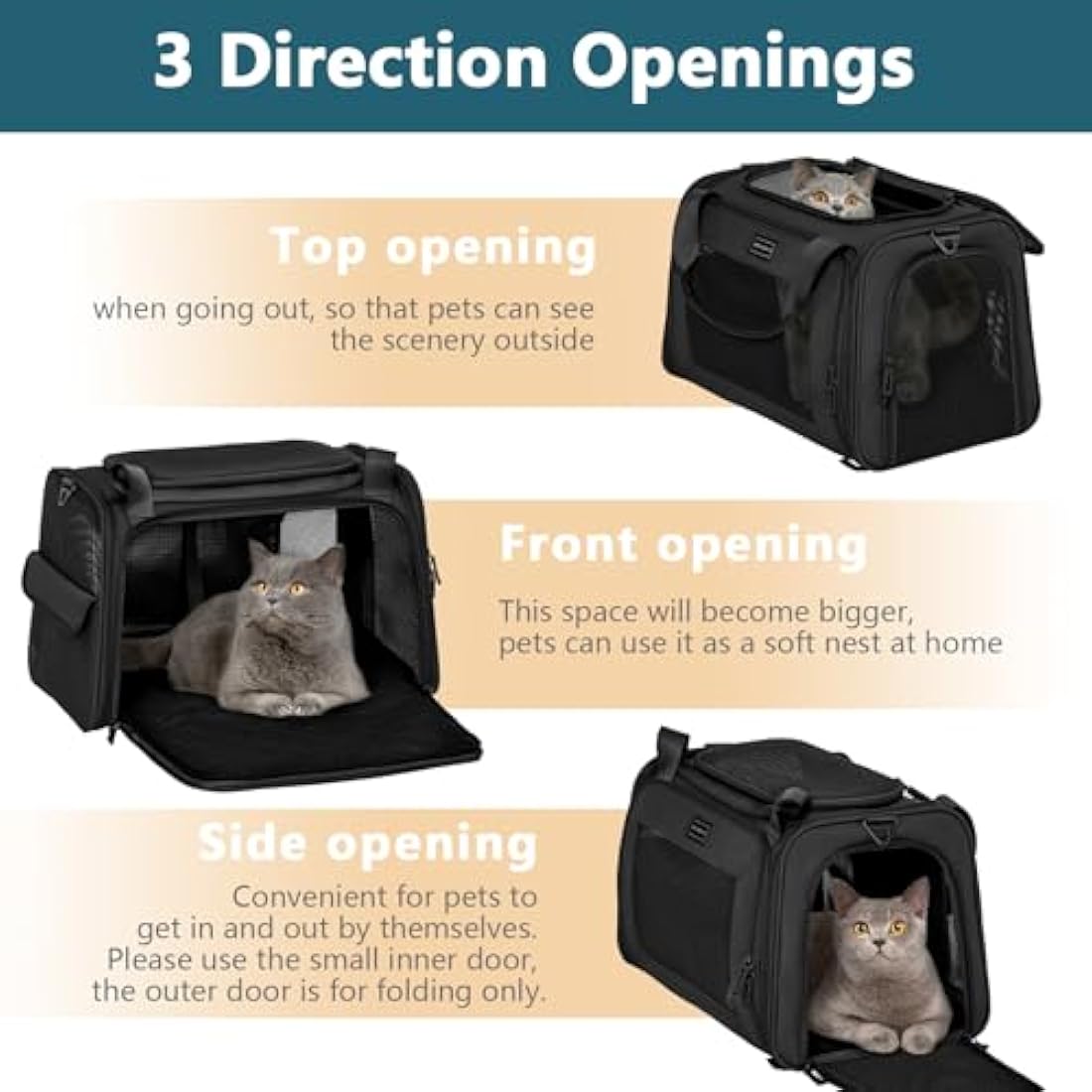 Petsfit Pet Carrier – Large Oxford Fabric Dog & Cat Travel Bag, Black