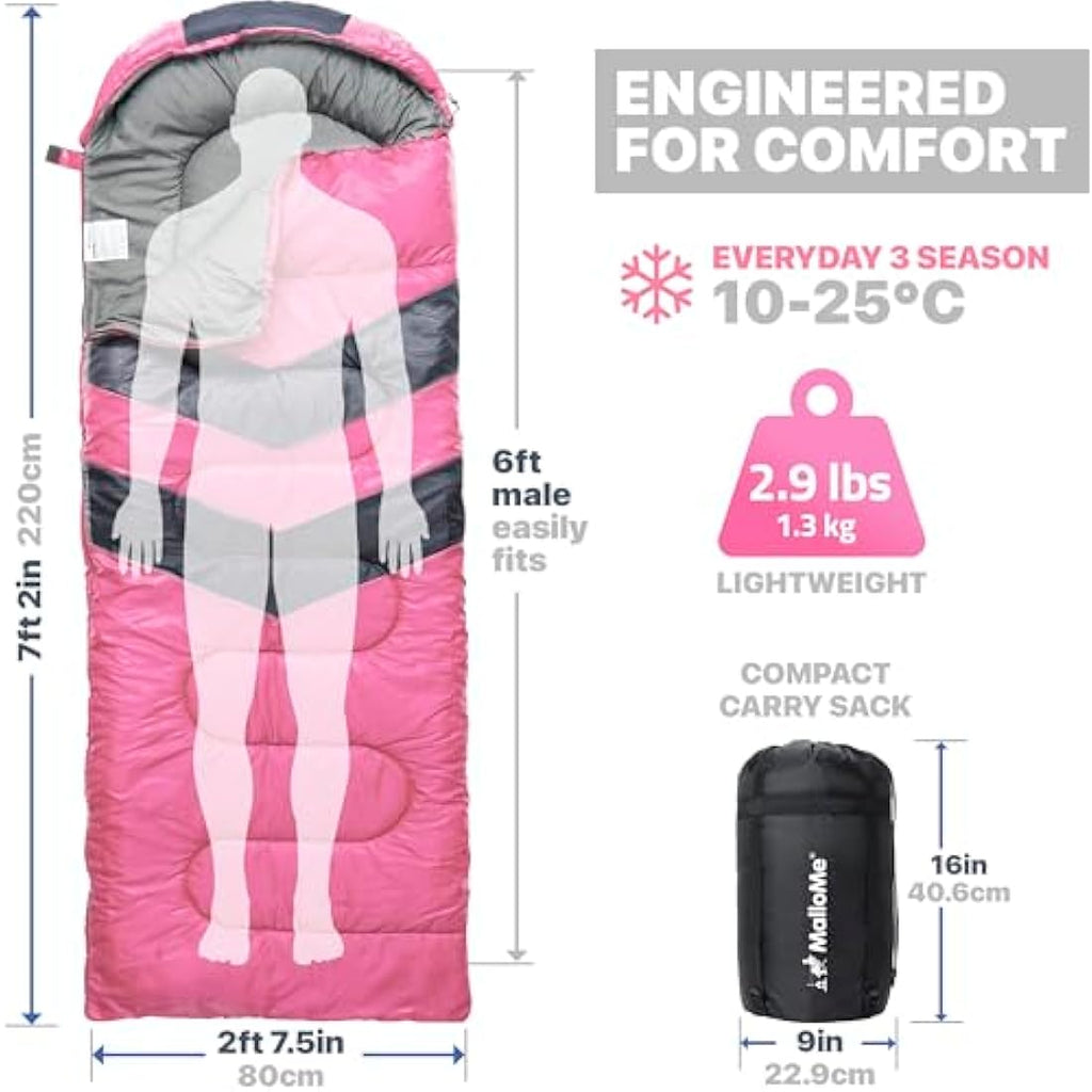MalloMe 3-4 Season Sleeping Bag | Ultralight Waterproof Camping Gear
