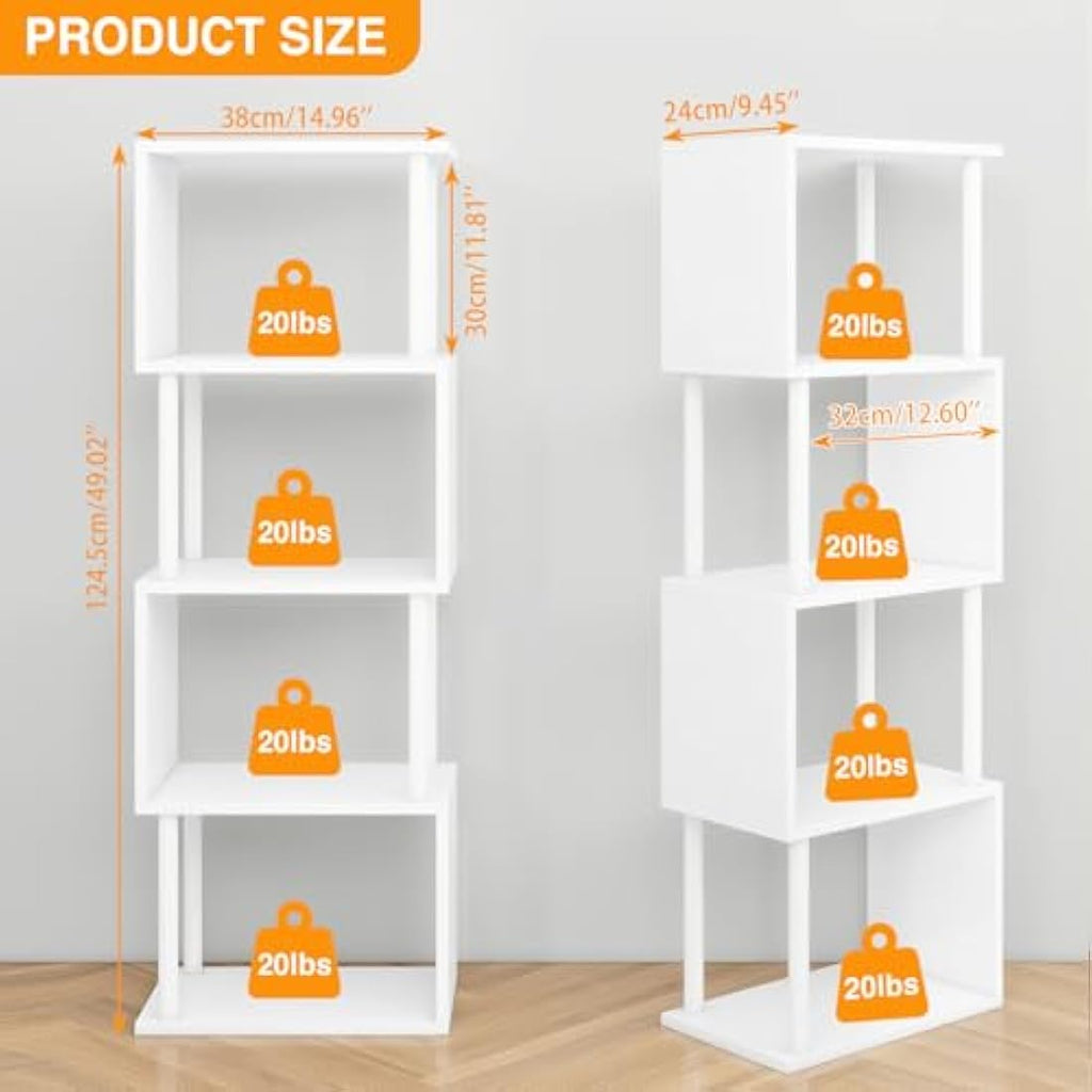 5-Tier S-Shaped Geometric Bookshelf | Modern Wood Display Shelf