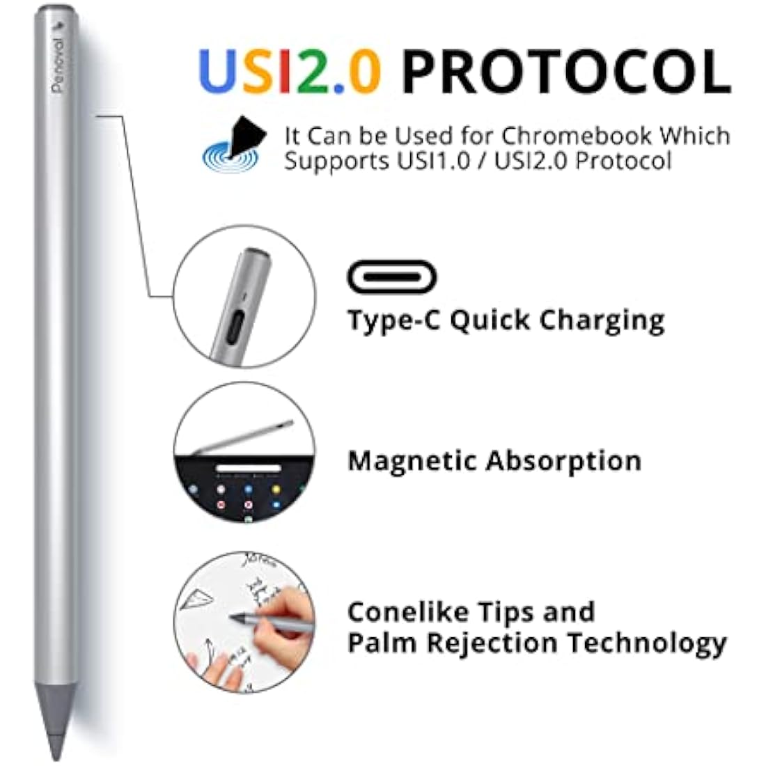 Penoval USI 2.0 Stylus Pen – 4096 Pressure for Google Pixel & Chromebook