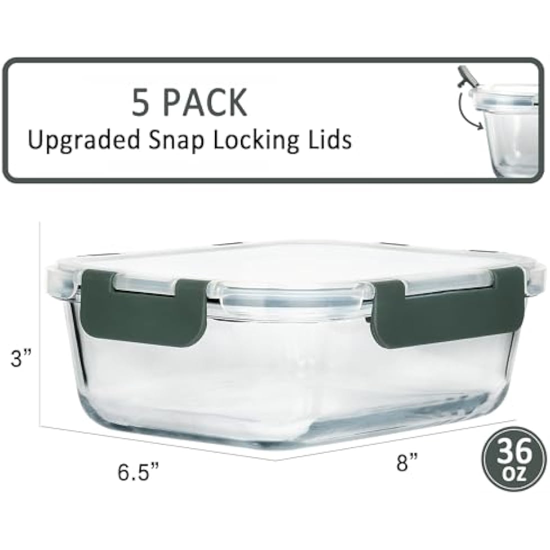 MCIRCO Glass Meal Prep Containers – 5 Pack 1040ml Airtight Food Storage
